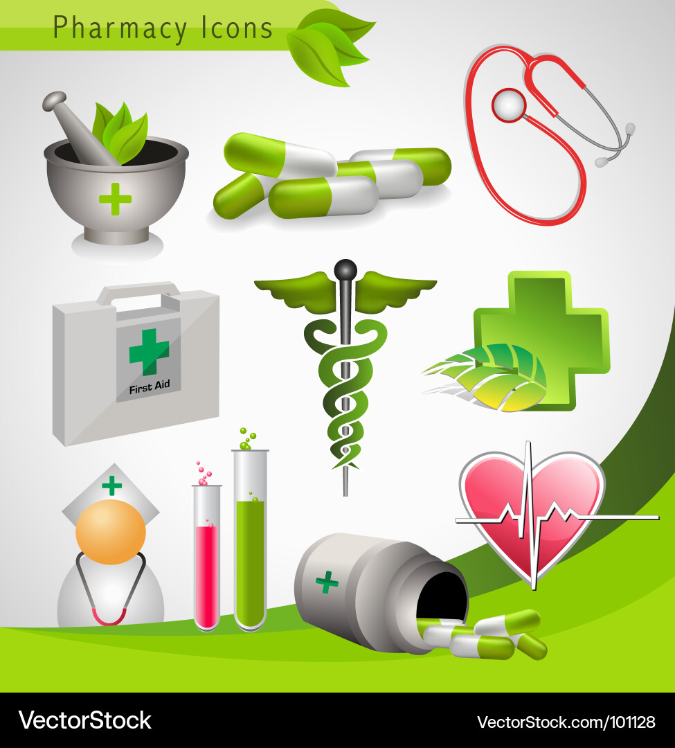 Medizinische Apotheke Icons Set Vektorbild