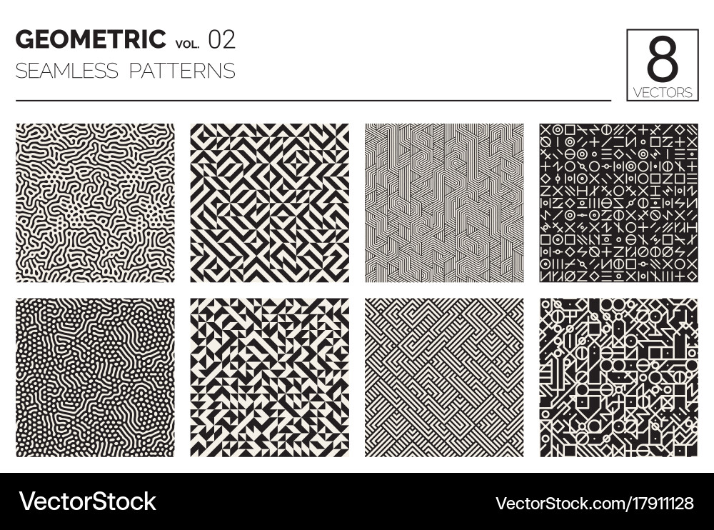 Minimal geometric seamless patterns set vector image