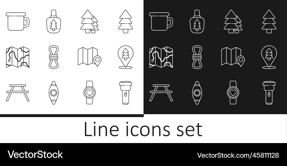 Set line flashlight location of the forest tree Set line flashlight location of the forest tree Vector Image