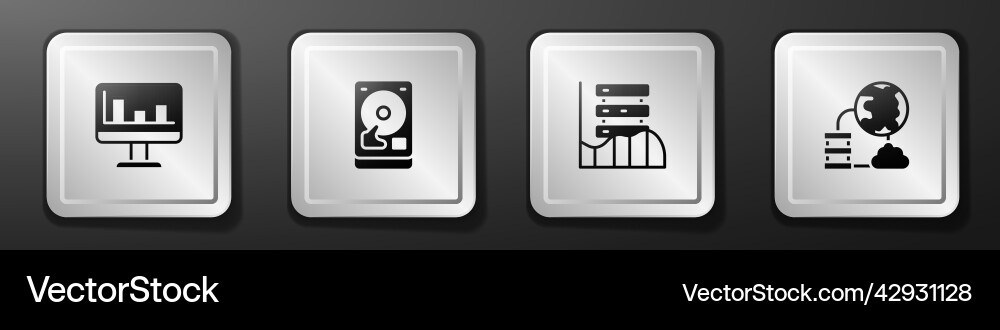 Set monitor with graph chart hard disk drive hdd Set monitor with graph chart hard disk drive hdd vector image