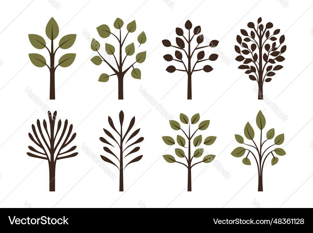 Set of tree in simple flat style isolated Set of tree in simple flat style isolated vector image