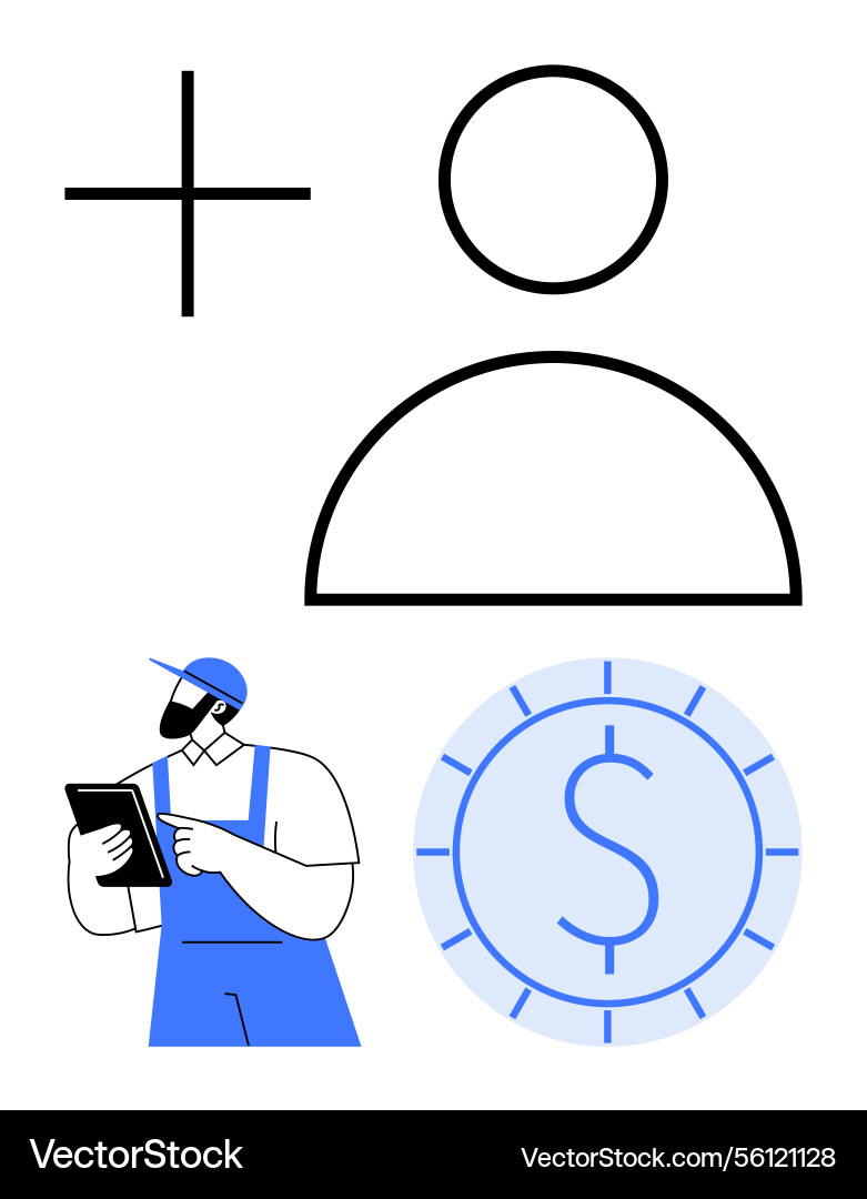 User profile creation with worker using tablet User profile creation with worker using tablet vector image