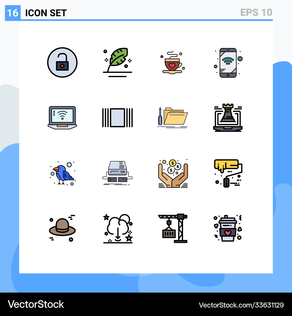 16 user interface flat color filled line pack Vector Image