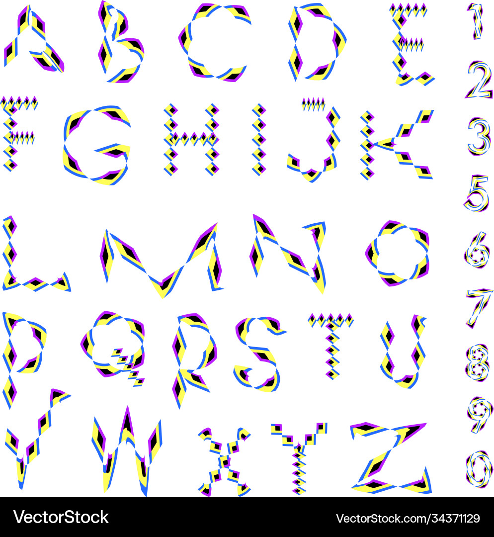 Abstract colorful font and alphabet vector image
