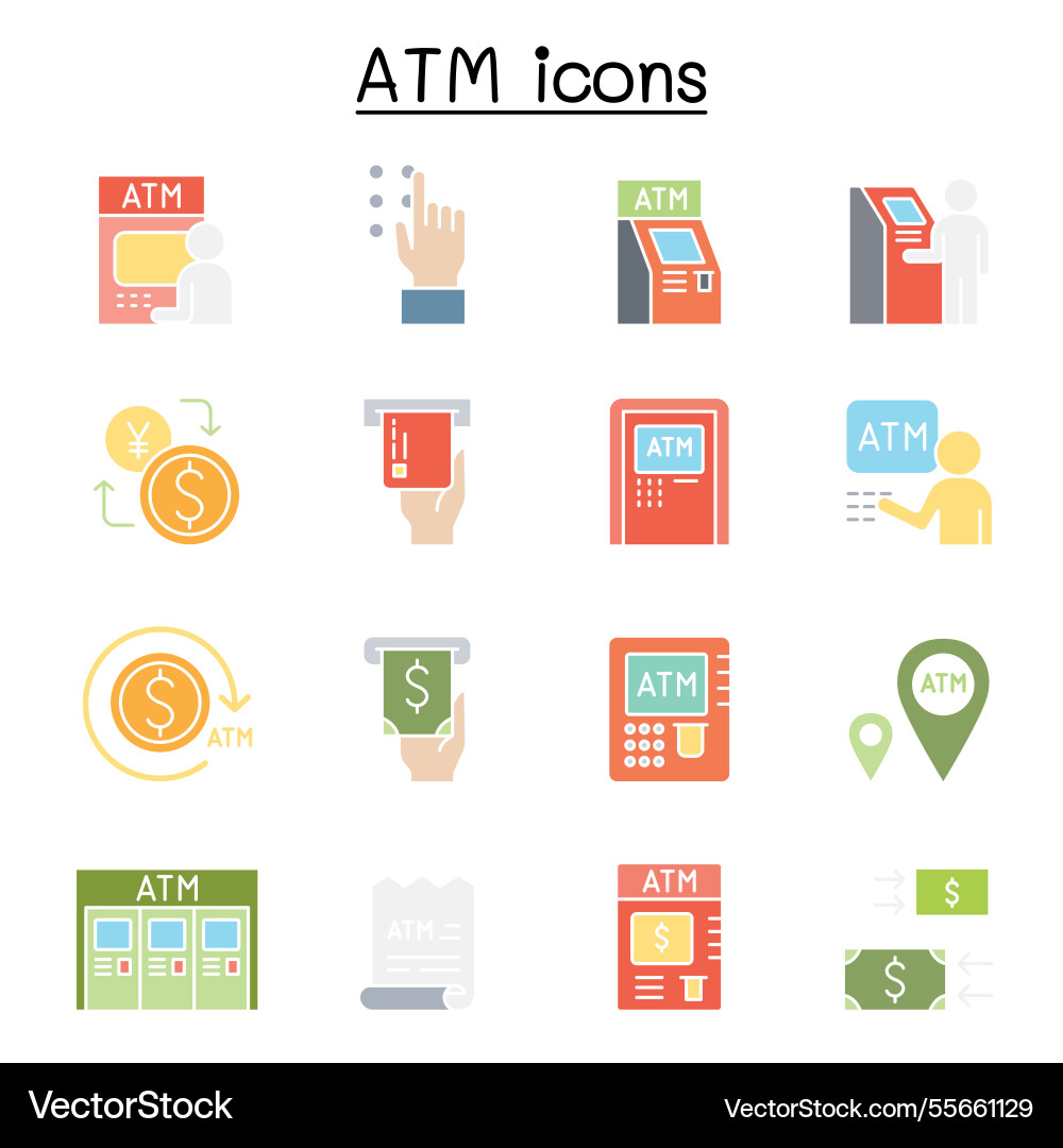 Atm set in flat color style Atm set in flat color style vector image