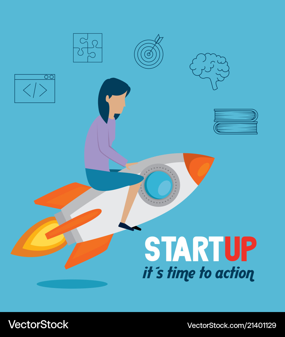 Businesswoman with start up set icons Businesswoman with start up set icons vector image