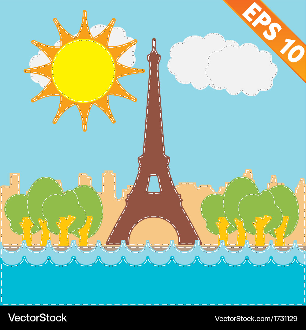 Eiffel tower with stitch style background vector image