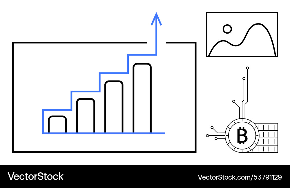 Graph showing rising bitcoin value with growth Vector Image