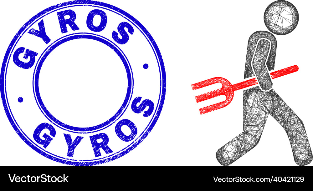 Grunge gyros badge and linear irregular mesh fork Grunge gyros badge and linear irregular mesh fork vector image