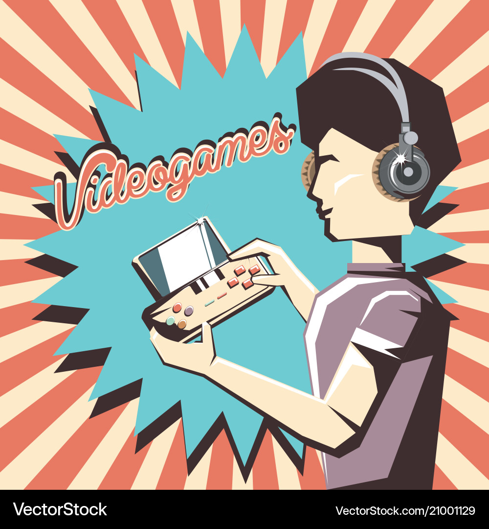Man playing video game retro vector image