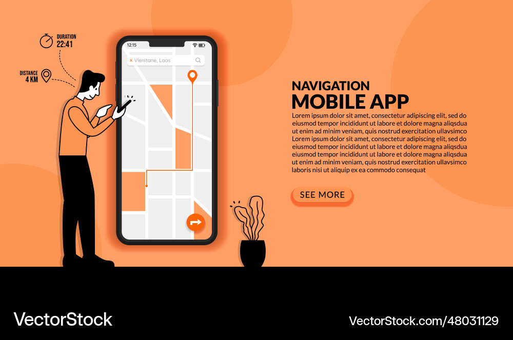 Man using navigation application concept mobile Man using navigation application concept mobile vector image