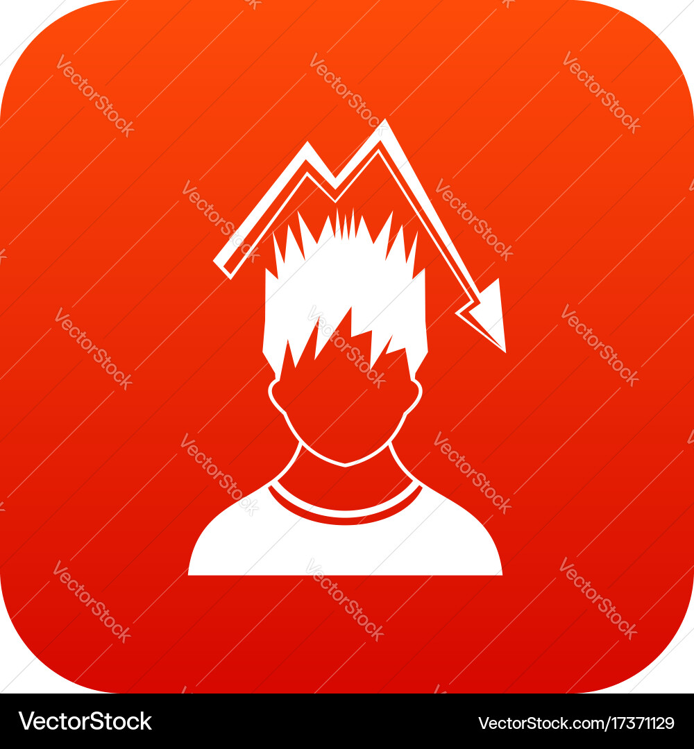 Mann mit fallendem roten Graph über Kopf-Icon digital Vektorbild
