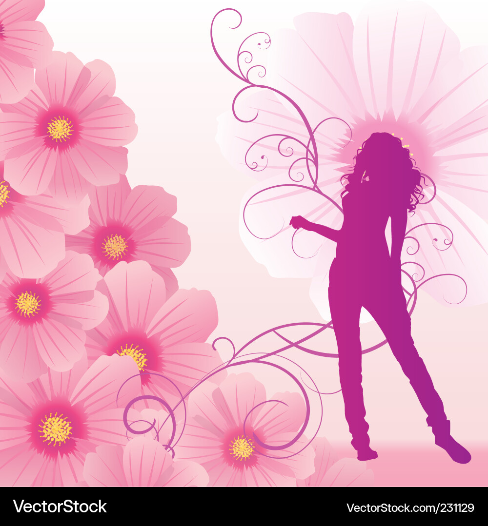 Pink Flowers Girl Dance Vector Image