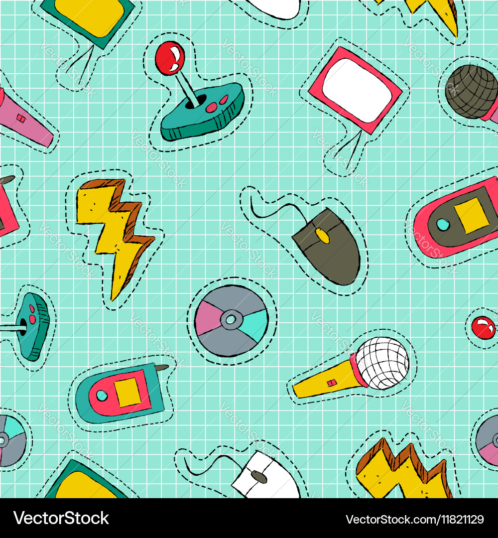 Retro Tech Patch Icon Pattern Vector Image