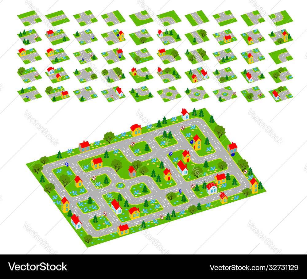 Set 3d isometric tileset for creating video Set 3d isometric tileset for creating video vector image