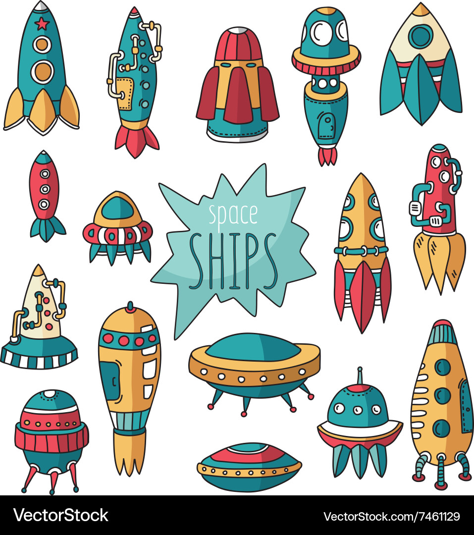 Set of spaceshipsshuttles space plates Vector Image