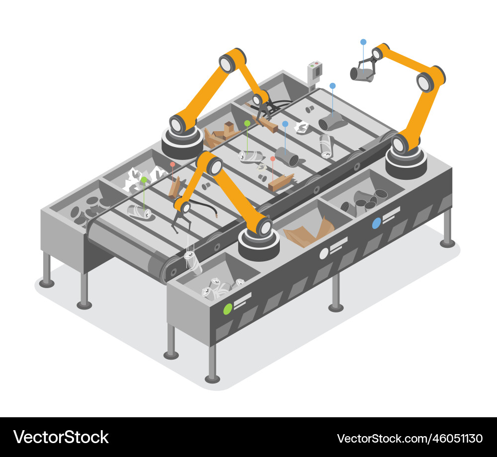 Ai robot working help to garbage sorting in waste Ai robot working help to garbage sorting in waste vector image