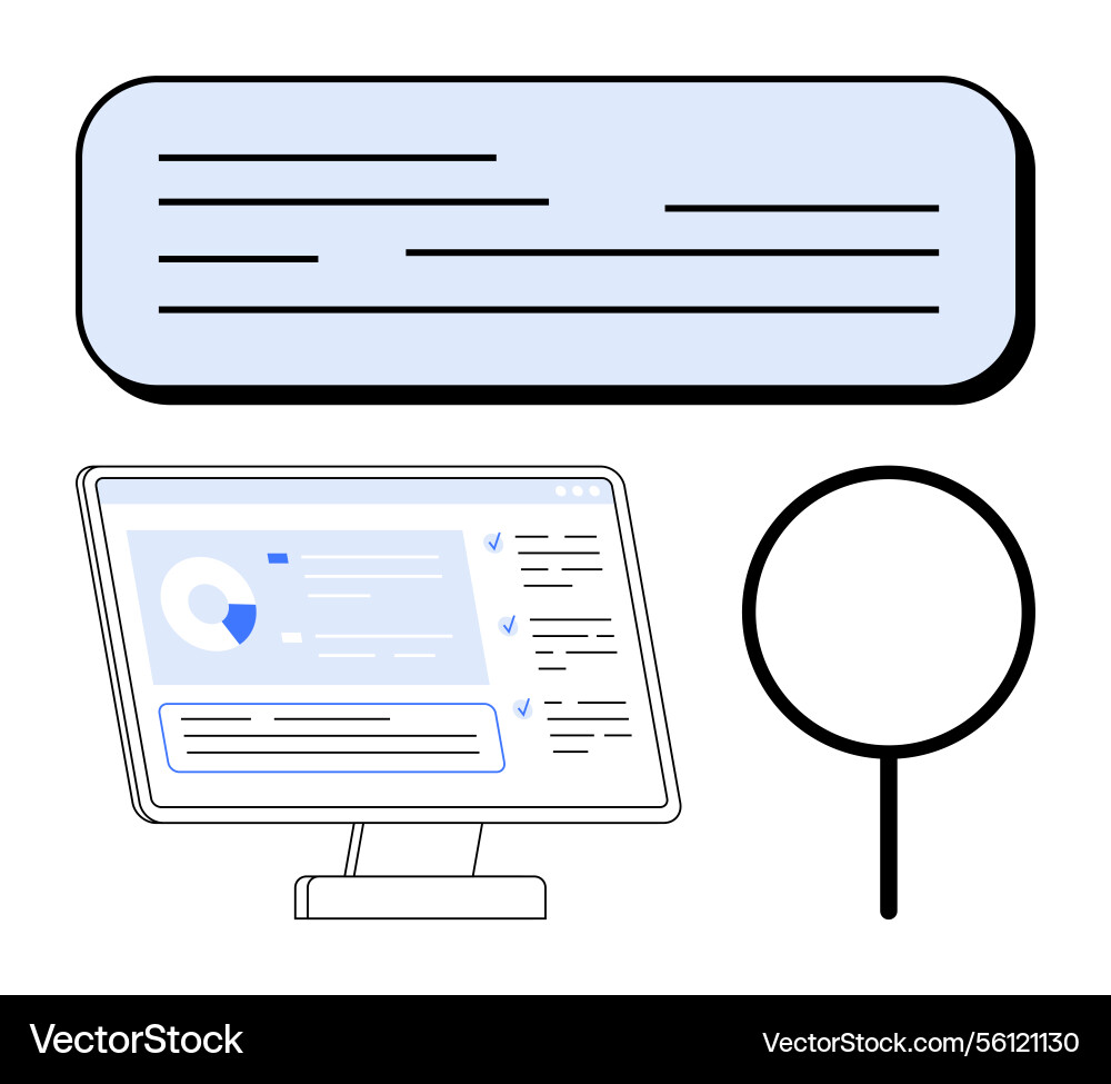 Data search and analysis concept with monitor Data search and analysis concept with monitor vector image