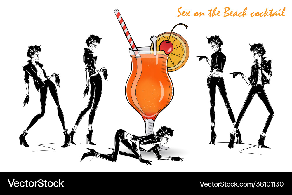 Fashion girl in style sketch with cocktail Fashion girl in style sketch with cocktail vector image