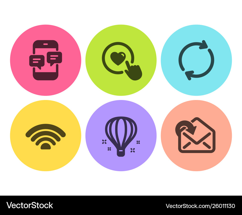 Like button phone messages and wifi icons set Vector Image