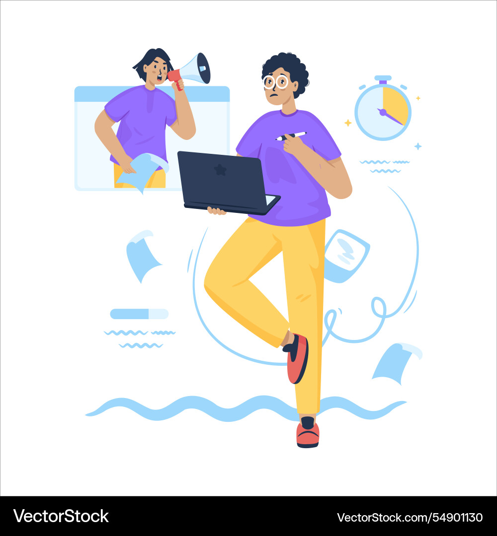 Man character gets project deadline warning vector image