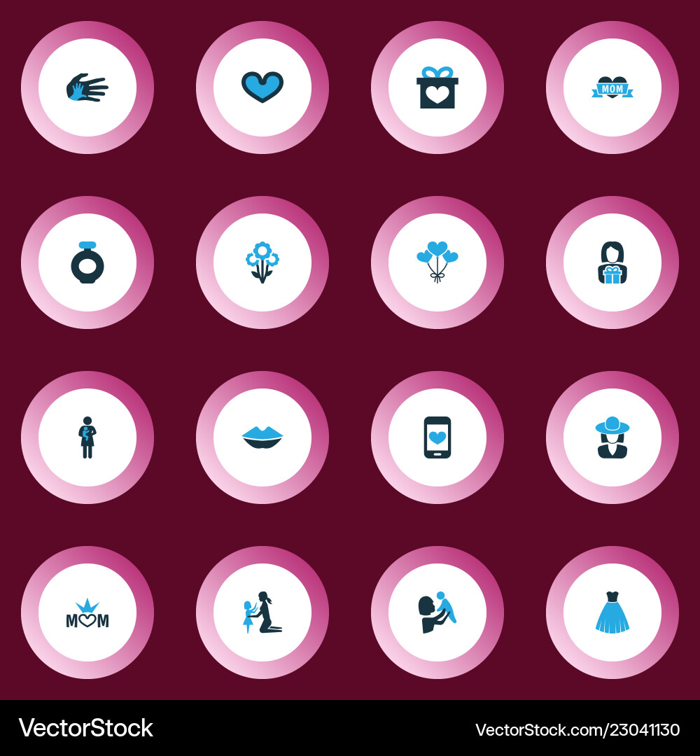 Mothers day icon colored design concept set of 16 Mothers day icon colored design concept set of 16 vector image