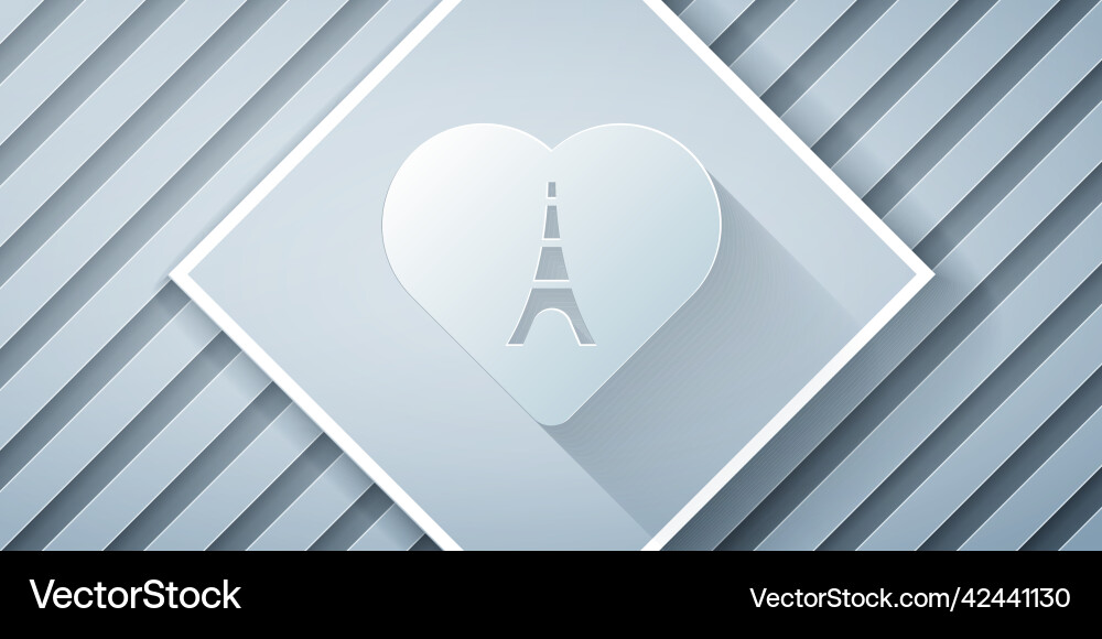 Paper cut eiffel tower with heart icon isolated Paper cut eiffel tower with heart icon isolated vector image