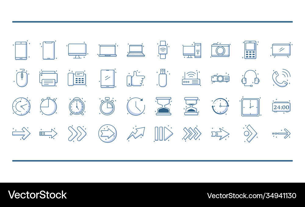 Technology devices and arrows icons set include Vector Image