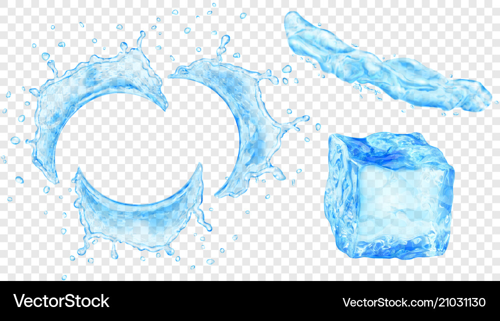 Water splashes and ice cube Water splashes and ice cube vector image