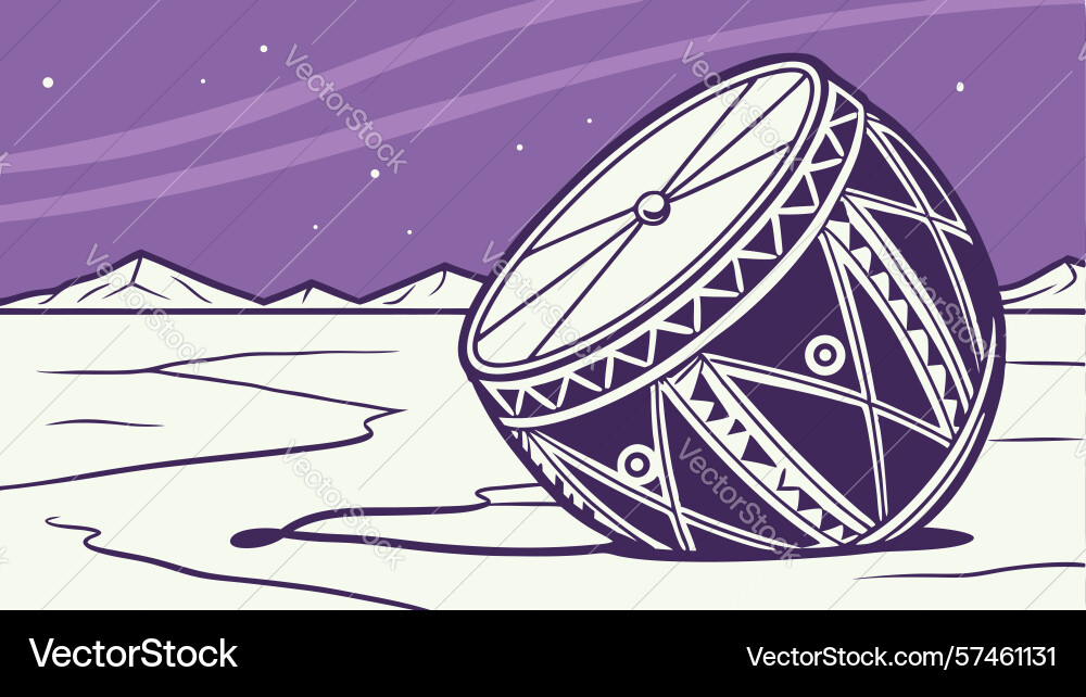 Abstract drum with geometric pattern in desert Vector Image