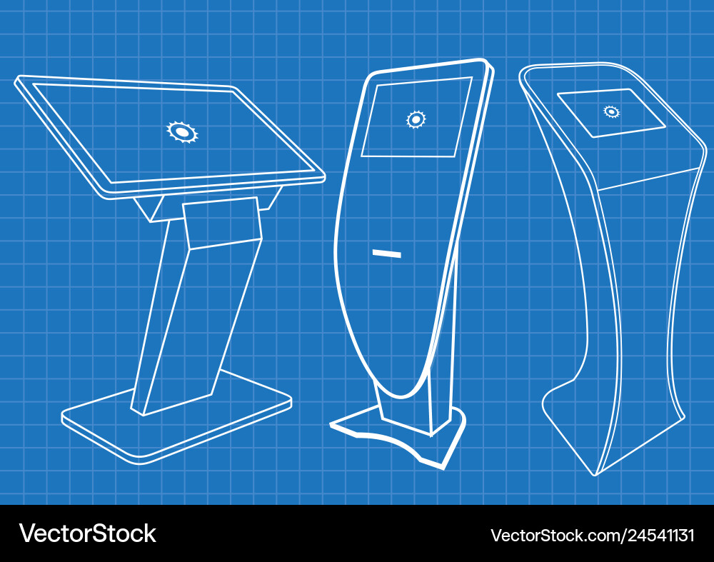 Blueprint of set interactive information kiosk vector image