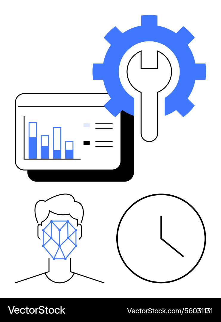 Facial recognition data analysis and time Facial recognition data analysis and time vector image