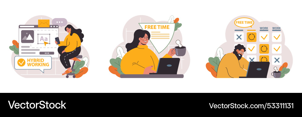 Hybrid work set characters with a flexible Hybrid work set characters with a flexible vector image