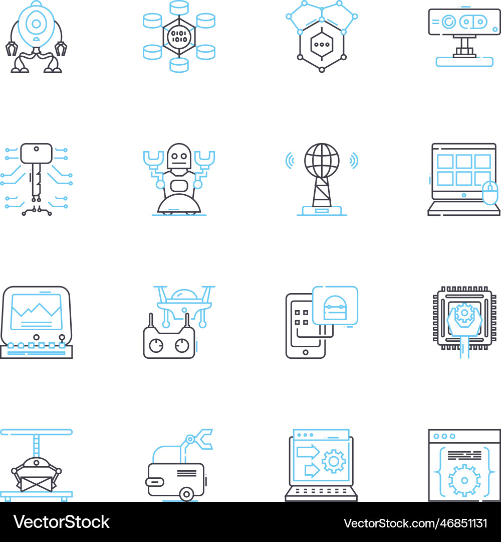 Mechatronics systems linear icons set robotics Mechatronics systems linear icons set robotics vector image