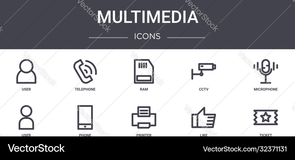 Multimedia concept line icons set contains Multimedia concept line icons set contains vector image