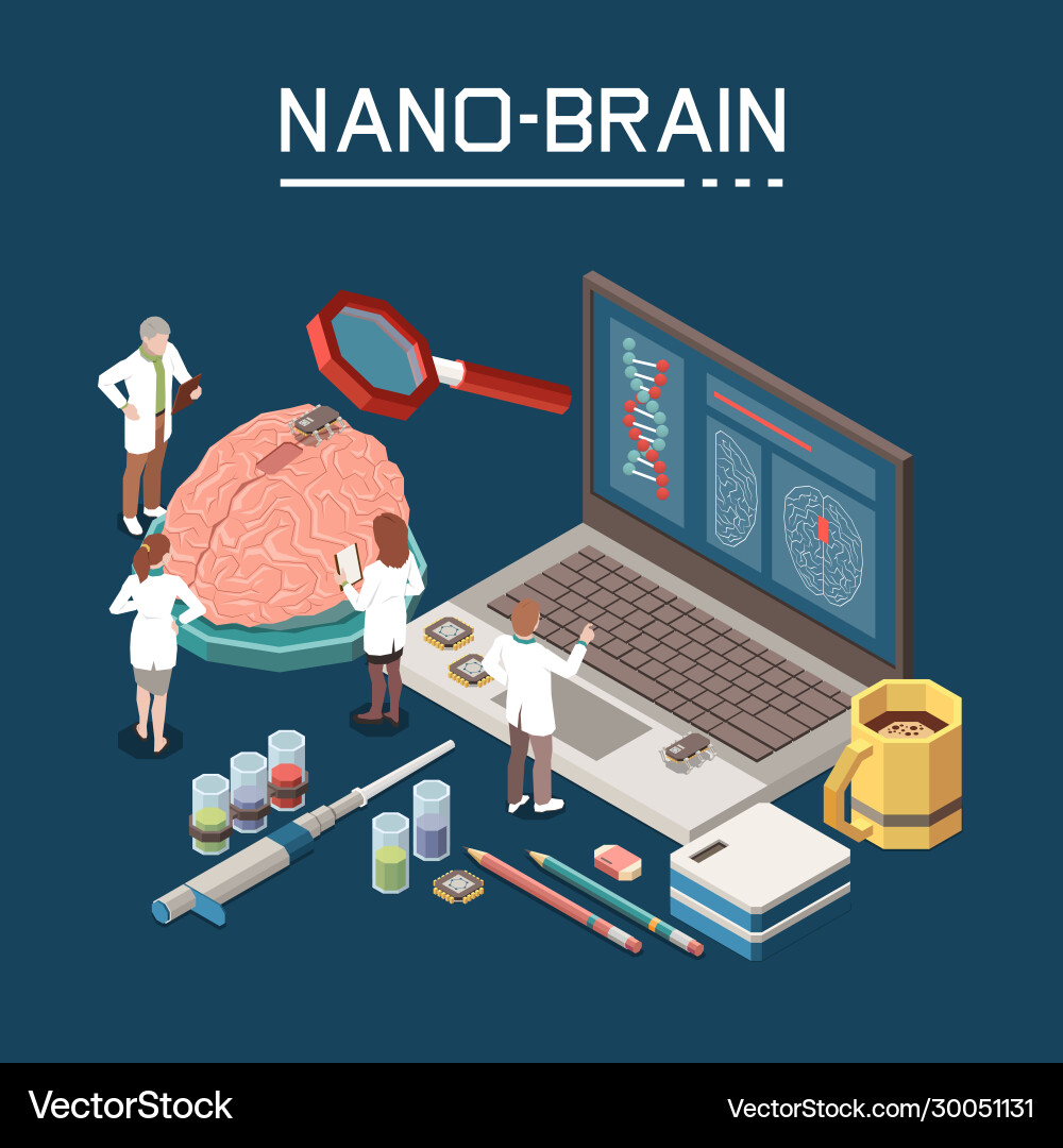 Nanotechnology isometric composition Royalty Free Vector