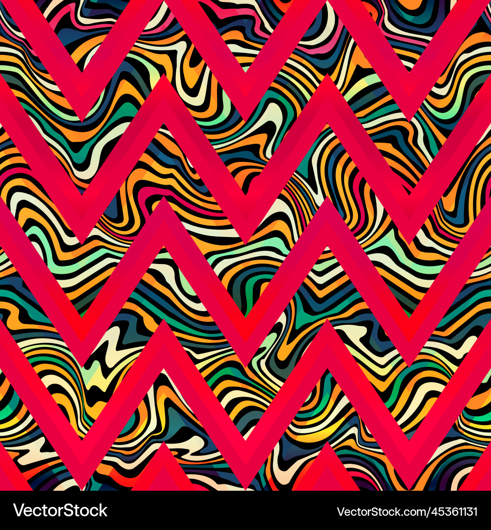 Red zigzag with wavy lines seamless pattern Red zigzag with wavy lines seamless pattern vector image