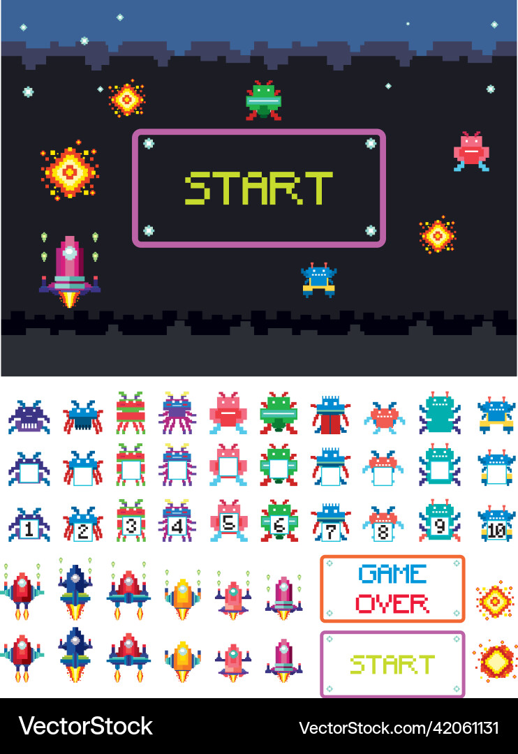 Retro pixel space game interface vector image