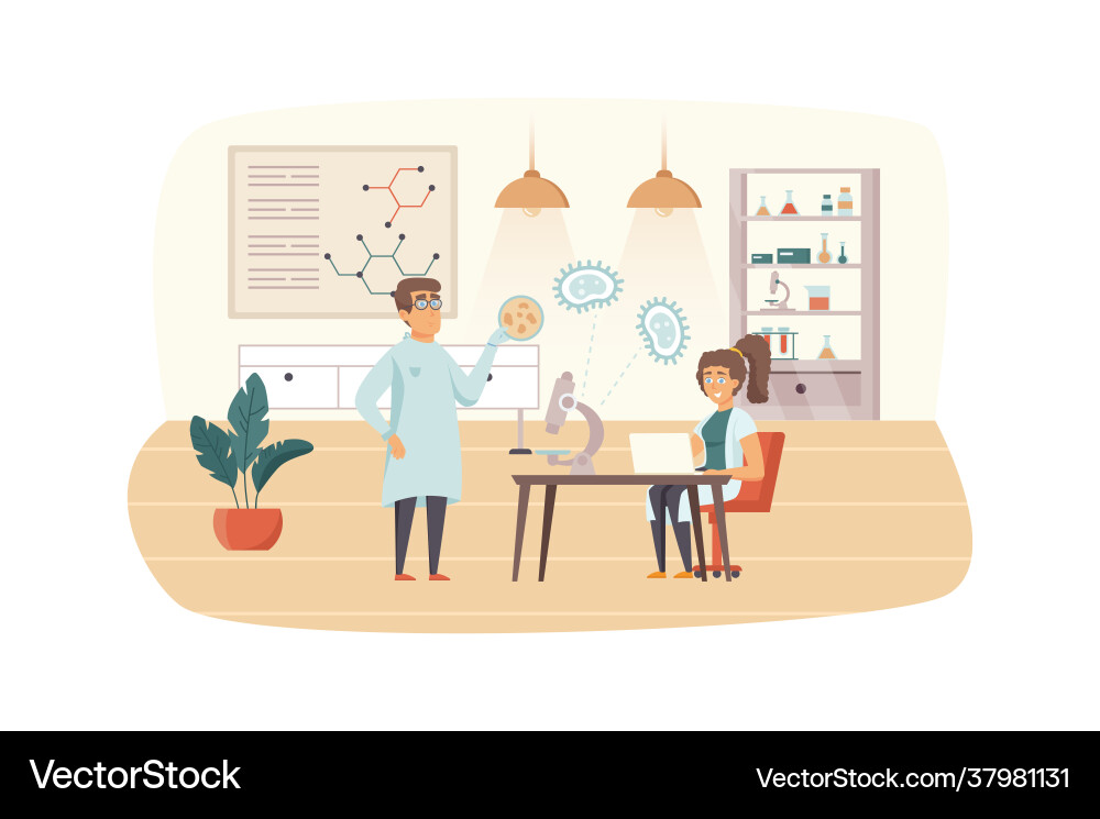 Science researching laboratory scene scientists Science researching laboratory scene scientists vector image