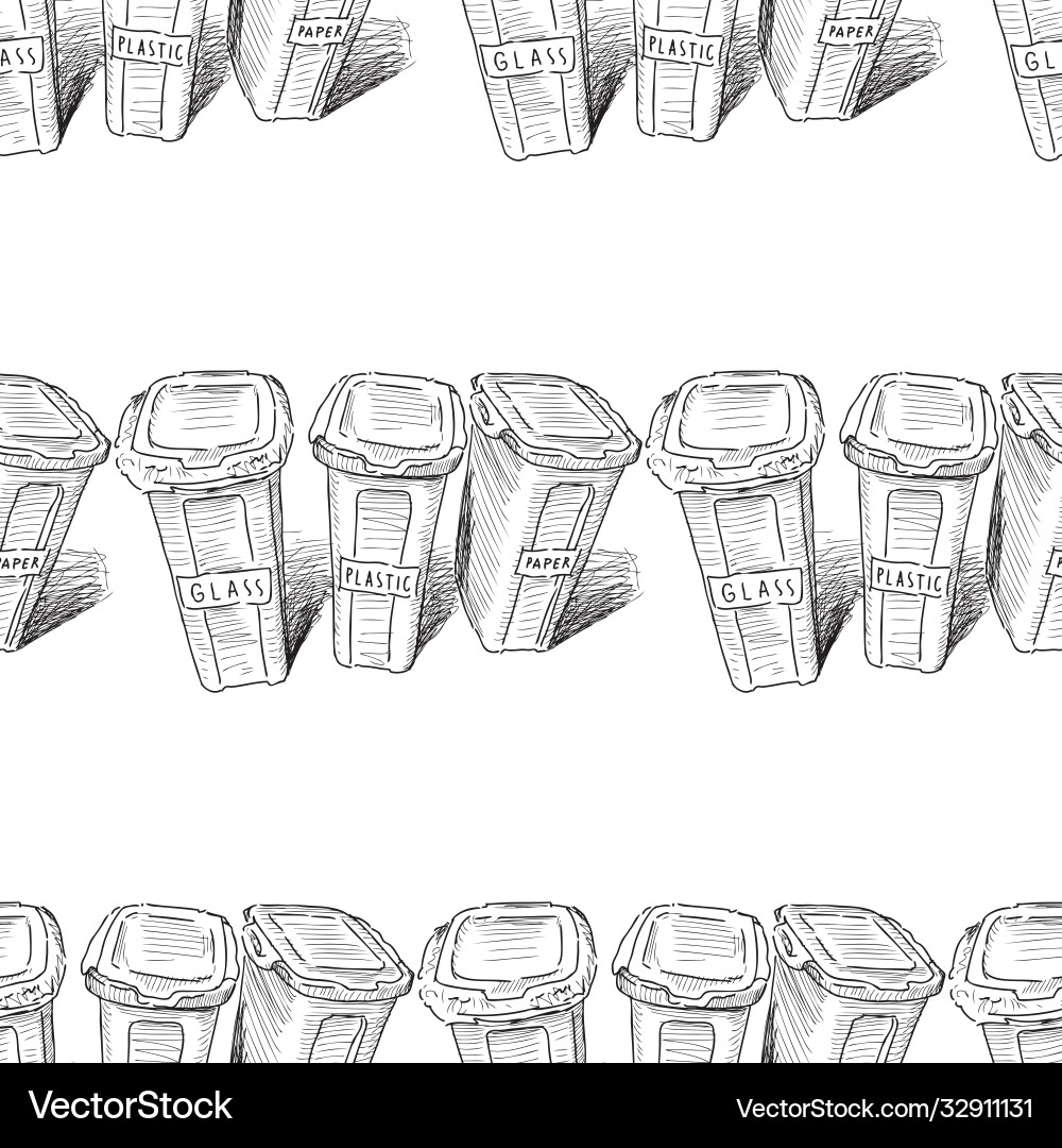Seamless pattern sketches sorting garbage bins Seamless pattern sketches sorting garbage bins vector image