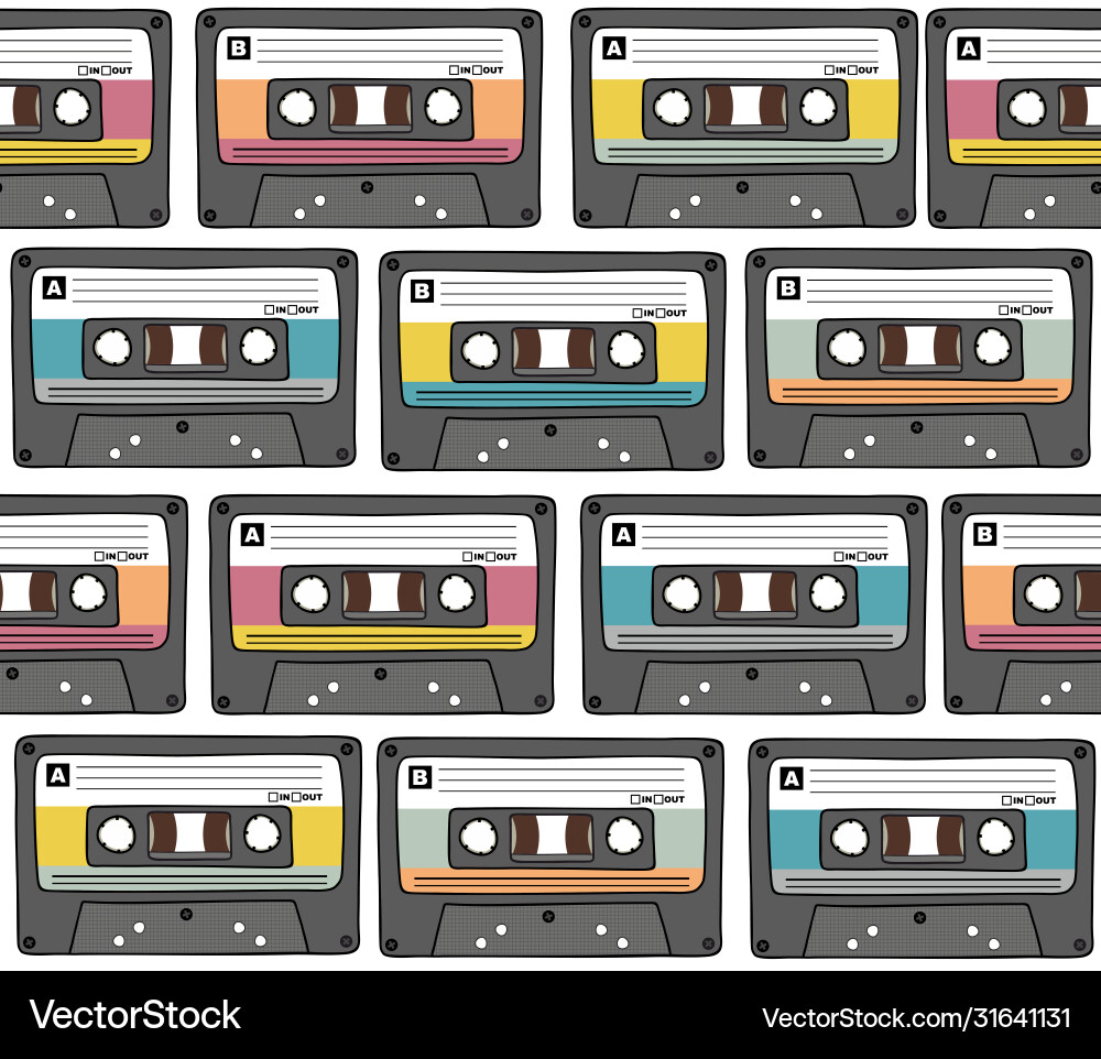 Seamless pattern with retro cassette tapes Vector Image