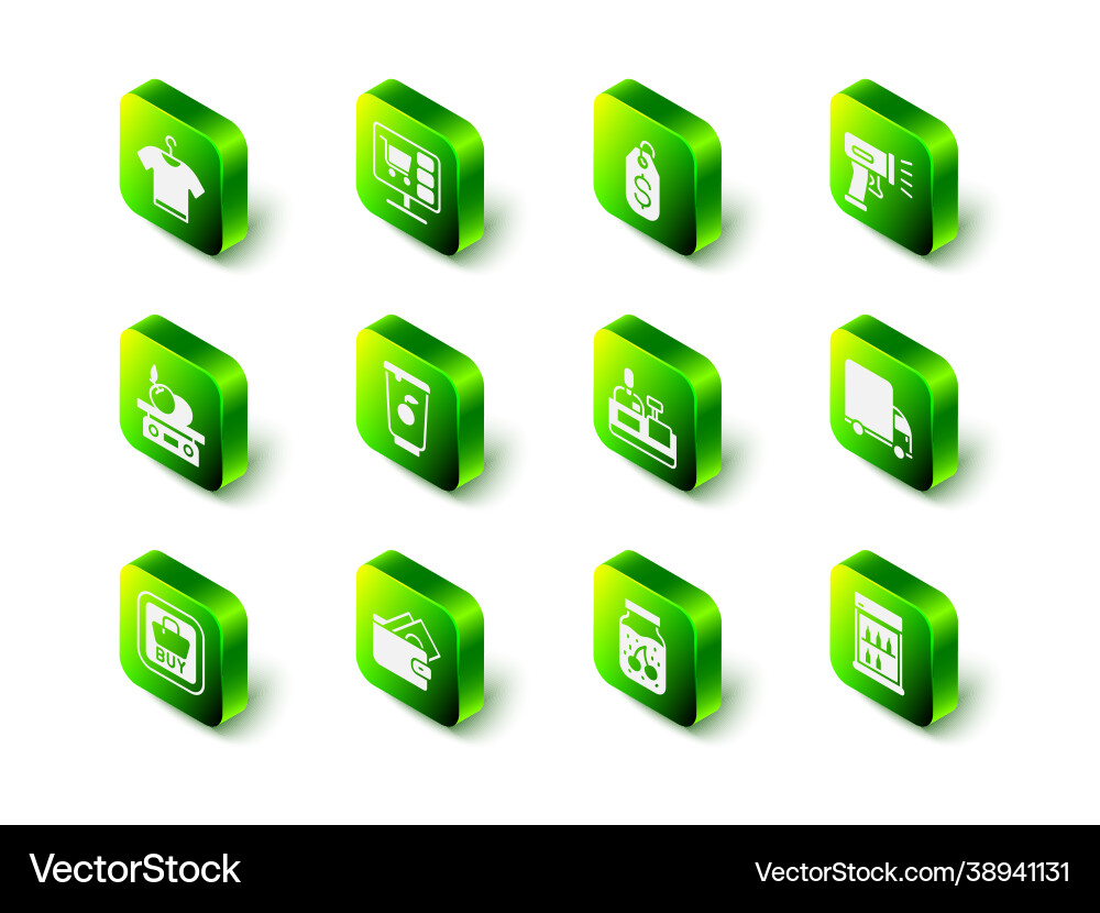 Set shopping cart on computer price tag Set shopping cart on computer price tag vector image