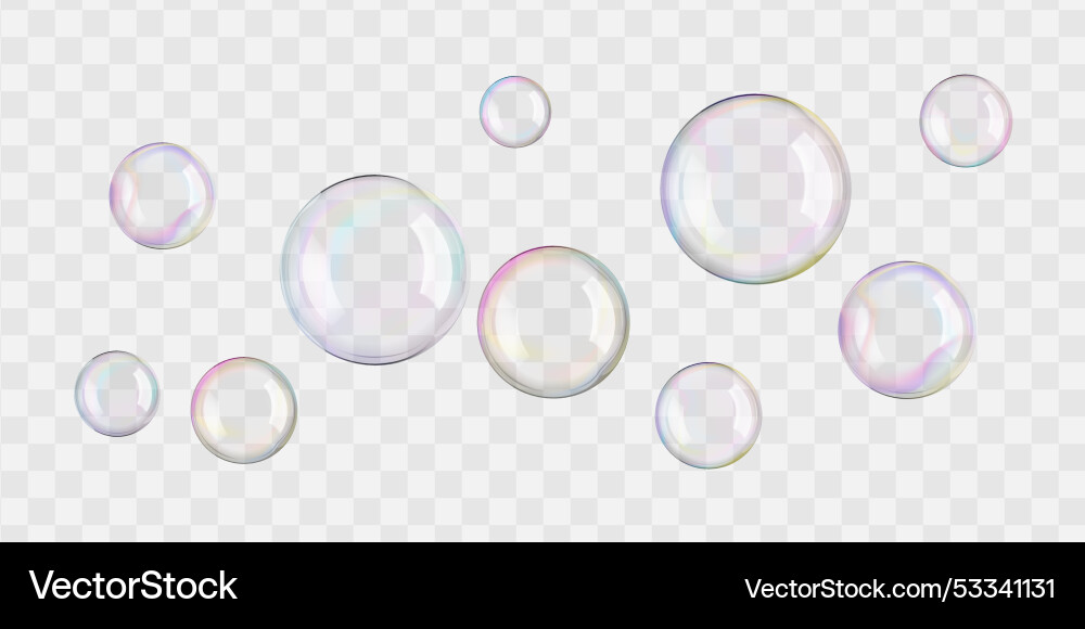 Soap 3d bubble set of sphere and circle Vector Image