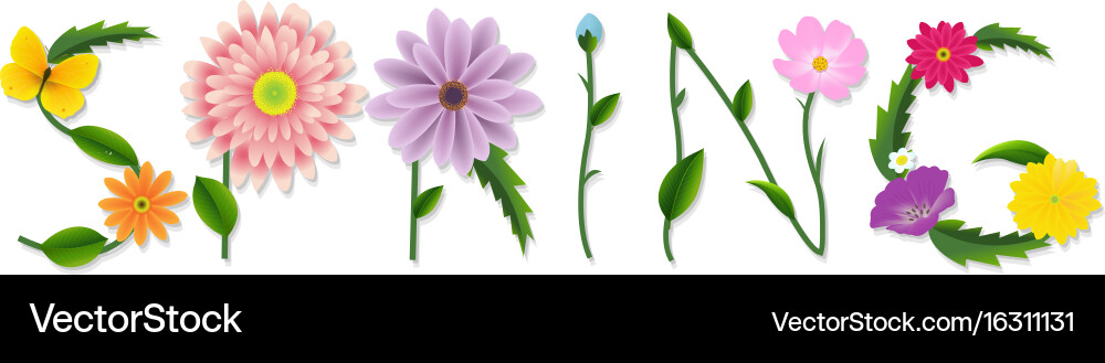Spring Flowers Text Gradient Vector Image