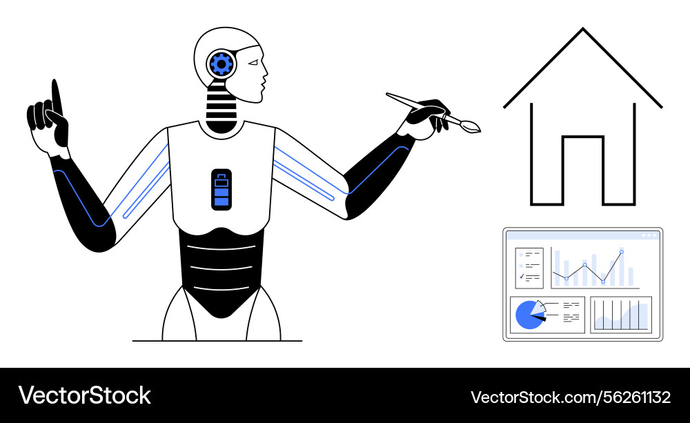Ai robot designing a smart home with analytics Ai robot designing a smart home with analytics vector image