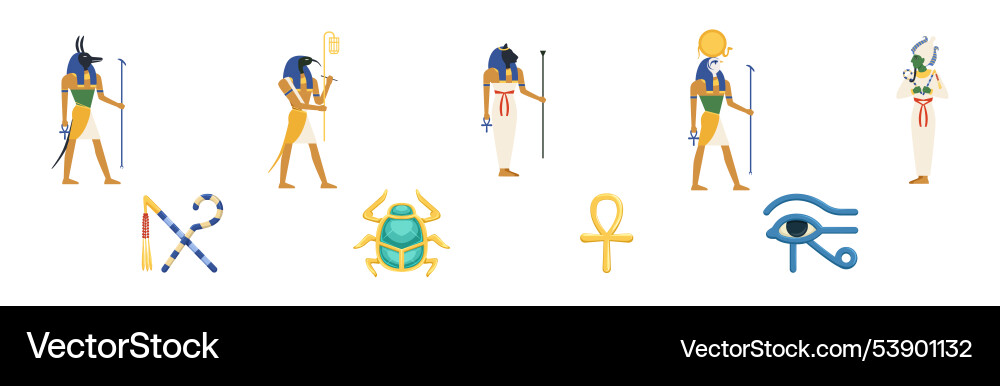 Ancient egypt god and goddess standing set Ancient egypt god and goddess standing set vector image