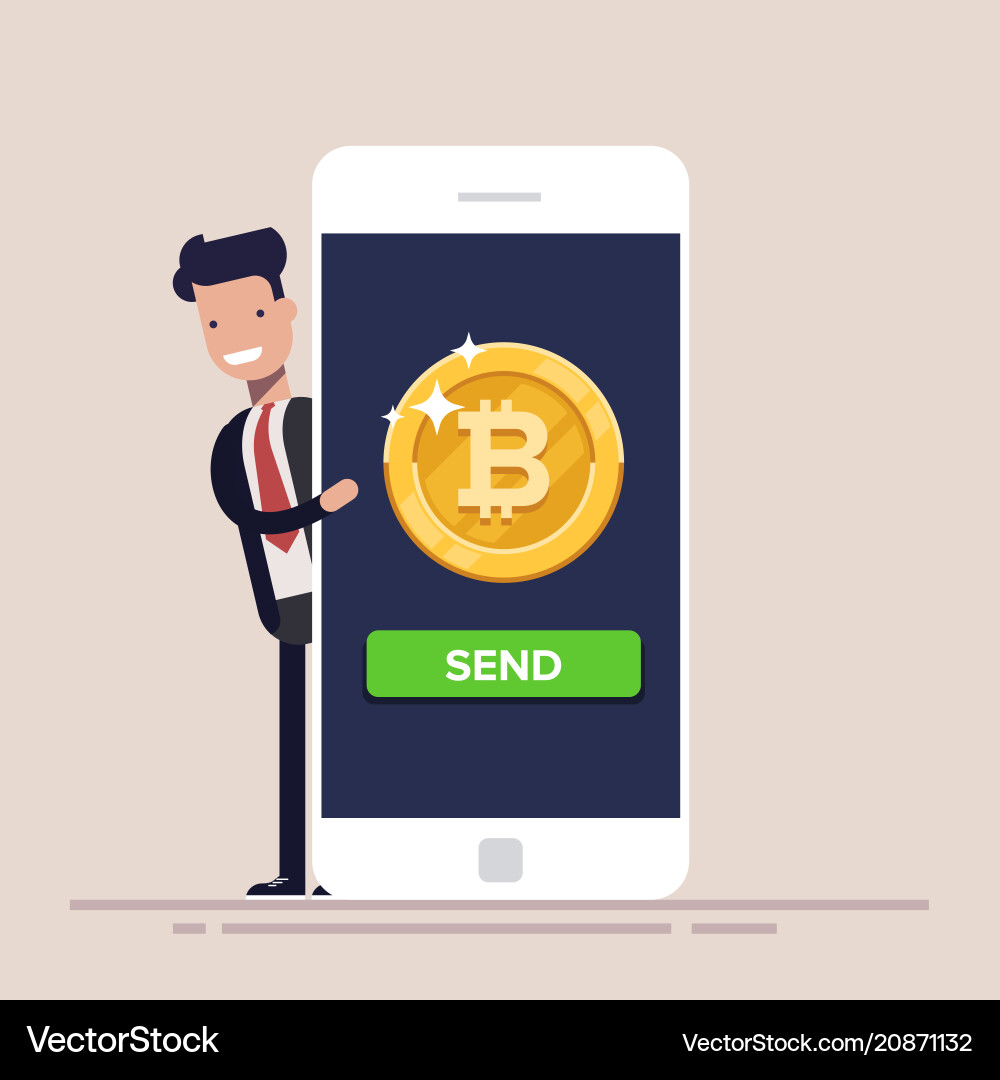 Bitcoin von Ihrem Handy-Konzept senden Bitcoin von Ihrem Handy-Konzept senden vektorbild