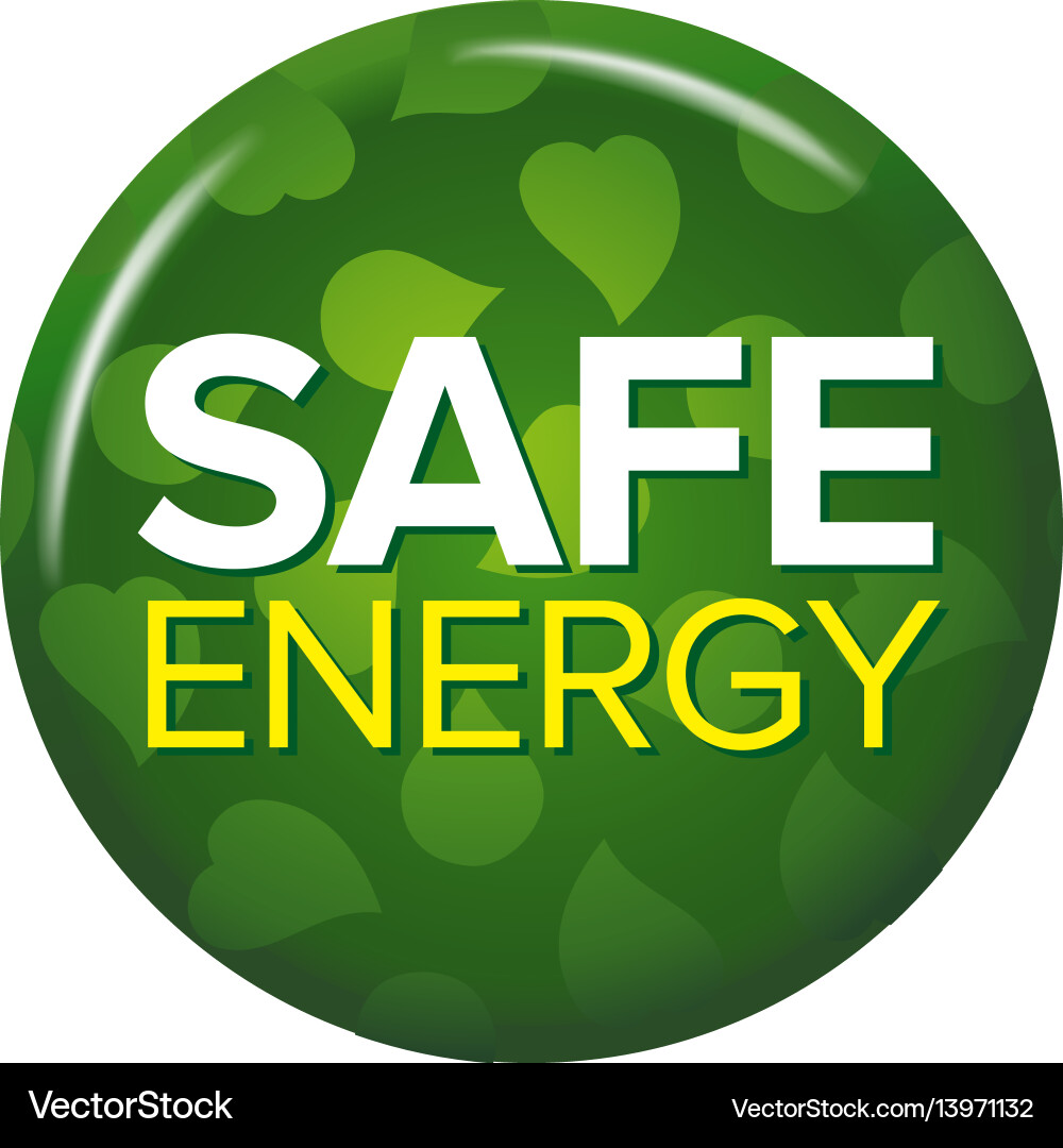 Helle grüne runde Taste mit Wörtern sichere Energie Helle grüne runde Taste mit Wörtern sichere Energie vektorbild