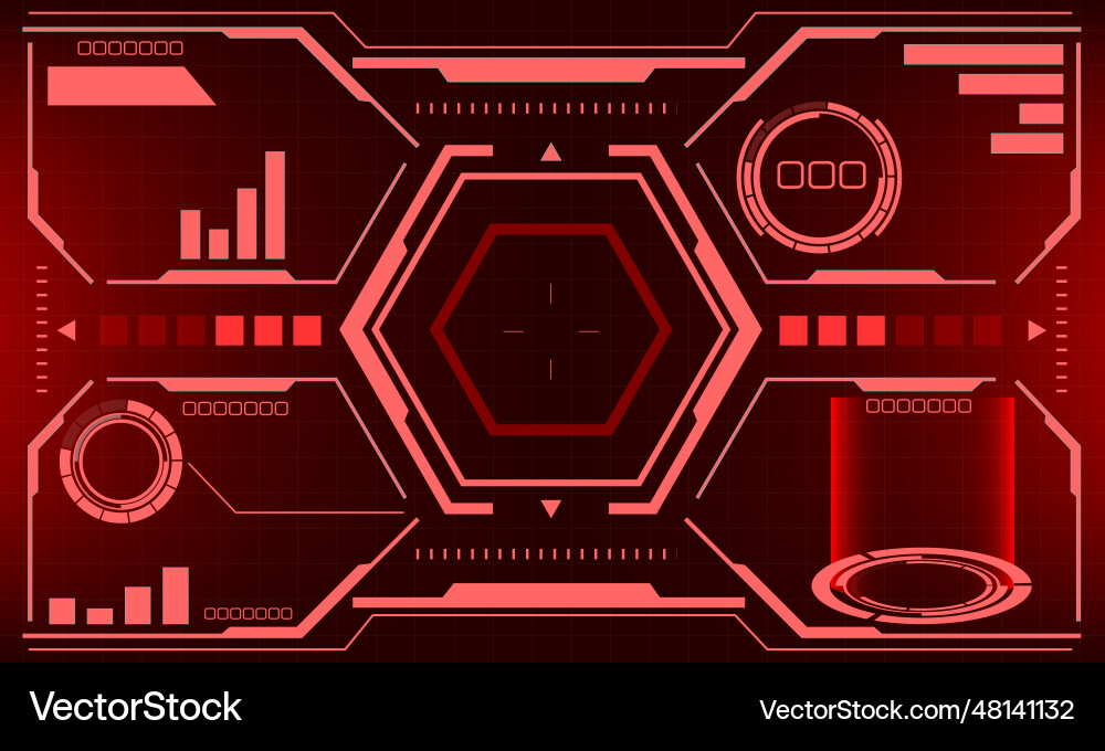 Hud sci-fi interface screen view red design Hud sci-fi interface screen view red design Vector Image