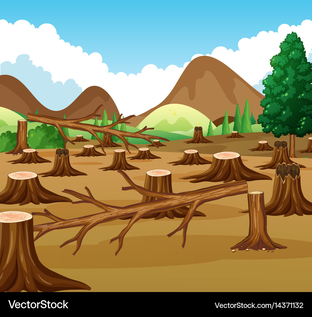Mountain scene with deforestation view Royalty Free Vector